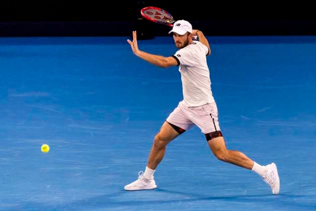 MELBOURNE, VIC - JANUARY 27: Tommy Paul of the United States of America in action during the Semifinals of the 2023 Australian Open on January 27 2023, at Melbourne Park in Melbourne, Australia. (Photo by Jason Heidrich Icon Sportswire) TENNIS: JAN 27 Australian Open Icon230127190