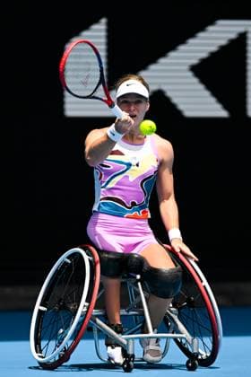 TENNIS AUSTRALIAN OPEN, Diede De Groot of the Netherlands returns during her Women?s Wheelchair singles final match against Yui Kamiji of Japan at the 2023 Australian Open tennis championship at Melbourne Park in Melbourne, Saturday, January 28, 2023. ( NO ARCHIVING, EDITORIAL USE ONLY, NO USE IN BOOKS WITHOUT CONSENT MELBOURNE VICTORIA AUSTRALIA  Copyright: xLUKASxCOCHx 20230128001757396424