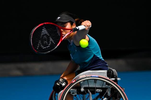 TENNIS AUSTRALIAN OPEN, Yui Kamiji of Japan returns during her Women?s Wheelchair singles final match against Diede De Groot of the Netherlands at the 2023 Australian Open tennis championship at Melbourne Park in Melbourne, Saturday, January 28, 2023. ( NO ARCHIVING, EDITORIAL USE ONLY, NO USE IN BOOKS WITHOUT CONSENT MELBOURNE VICTORIA AUSTRALIA  Copyright: xLUKASxCOCHx 20230128001757396496