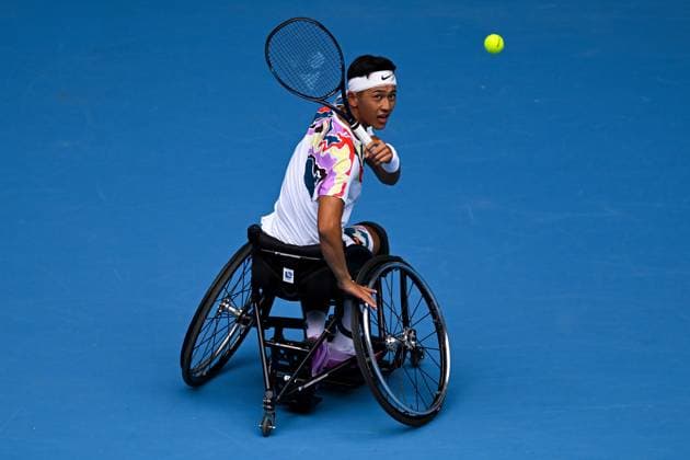 TENNIS AUSTRALIAN OPEN, Tokito Oda of Japan returns during his Men?s Wheelchair singles final match against Alfie Hewett of Great Britain at the 2023 Australian Open tennis championship at Melbourne Park in Melbourne, Saturday, January 28, 2023. ( NO ARCHIVING, EDITORIAL USE ONLY, NO USE IN BOOKS WITHOUT CONSENT MELBOURNE VICTORIA AUSTRALIA  Copyright: xLUKASxCOCHx 20230128001757443157