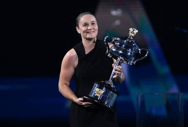 TENNIS AUSTRALIAN OPEN, Former world No.1 Ash Barty is seen delivering the winners trophy ahead of the Women?s Final between Aryna Sabalenka of Belarus and Elena Rybakina of Kazakhstan at the 2023 Australian Open tennis championship at Melbourne Park in Melbourne, Saturday, January 28, 2023. ( NO ARCHIVING, EDITORIAL USE ONLY, NO USE IN BOOKS WITHOUT CONSENT MELBOURNE VICTORIA AUSTRALIA  Copyright: xJAMESxROSSx 20230128001757450429