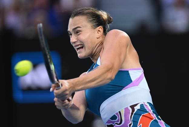 TENNIS AUSTRALIAN OPEN, Aryna Sabalenka of Belarus returns to Elena Rybakina of Kazakhstan during the women?s singles final at the 2023 Australian Open tennis championship at Melbourne Park in Melbourne, Saturday, January 28, 2023. ( NO ARCHIVING, EDITORIAL USE ONLY, NO USE IN BOOKS WITHOUT CONSENT MELBOURNE VICTORIA AUSTRALIA  Copyright: xJAMESxROSSx 20230128001757455719