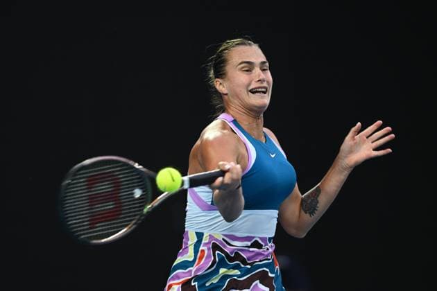 TENNIS AUSTRALIAN OPEN, Aryna Sabalenka of Russia in action during the Women?s Singles Final against Elena Rybakina of Kazakhstan at the 2023 Australian Open tennis tournament at Melbourne Park in Melbourne, Saturday, January 28, 2023. ( NO ARCHIVING, EDITORIAL USE ONLY, NO USE IN BOOKS WITHOUT CONSENT MELBOURNE VICTORIA AUSTRALIA  Copyright: xJOELxCARRETTx 20230128001757456330