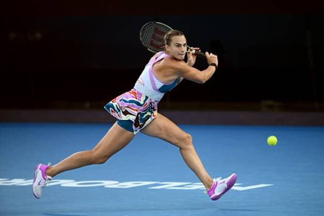 TENNIS AUSTRALIAN OPEN, Aryna Sabalenka of Russia in action during the Women?s Singles Final against Elena Rybakina of Kazakhstan at the 2023 Australian Open tennis tournament at Melbourne Park in Melbourne, Saturday, January 28, 2023. ( NO ARCHIVING, EDITORIAL USE ONLY, NO USE IN BOOKS WITHOUT CONSENT MELBOURNE VICTORIA AUSTRALIA  Copyright: xJOELxCARRETTx 20230128001757456403