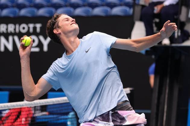 Alexander Blockx of Belgium reacts after defeating Learner Tien of USA 6-1 2-6 7-6 in the Boys Final match, Day 13 at the Australian Open Tennis 2023 at Rod Laver Arena, Melbourne, Australia on 28 January 2023. Copyright: xPeterxDovganx 34782670