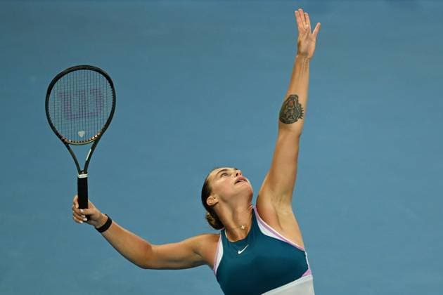 TENNIS AUSTRALIAN OPEN, Aryna Sabalenka of Russia in action during the Women?s Singles Final against Elena Rybakina of Kazakhstan at the 2023 Australian Open tennis tournament at Melbourne Park in Melbourne, Saturday, January 28, 2023. ( NO ARCHIVING, EDITORIAL USE ONLY, NO USE IN BOOKS WITHOUT CONSENT MELBOURNE VICTORIA AUSTRALIA  Copyright: xLUKASxCOCHx 20230128001757461313
