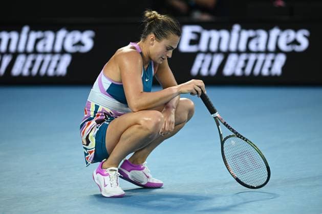 TENNIS AUSTRALIAN OPEN, Aryna Sabalenka of Russia reacts during the Women?s Singles Final against Elena Rybakina of Kazakhstan at the 2023 Australian Open tennis tournament at Melbourne Park in Melbourne, Saturday, January 28, 2023. ( NO ARCHIVING, EDITORIAL USE ONLY, NO USE IN BOOKS WITHOUT CONSENT MELBOURNE VICTORIA AUSTRALIA  Copyright: xJOELxCARRETTx 20230128001757462881