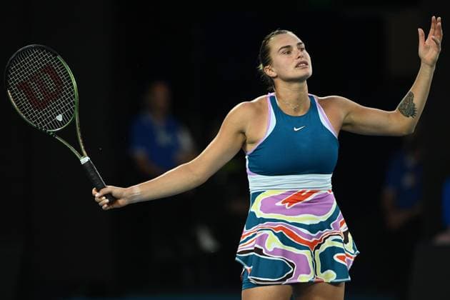 TENNIS AUSTRALIAN OPEN, Aryna Sabalenka of Russia reacts during the Women?s Singles Final against Elena Rybakina of Kazakhstan at the 2023 Australian Open tennis tournament at Melbourne Park in Melbourne, Saturday, January 28, 2023. ( NO ARCHIVING, EDITORIAL USE ONLY, NO USE IN BOOKS WITHOUT CONSENT MELBOURNE VICTORIA AUSTRALIA  Copyright: xJOELxCARRETTx 20230128001757465421