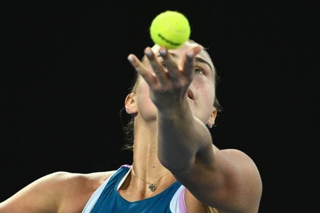 TENNIS AUSTRALIAN OPEN, Aryna Sabalenka of Russia serves during the Women?s Singles Final against Elena Rybakina of Kazakhstan at the 2023 Australian Open tennis tournament at Melbourne Park in Melbourne, Saturday, January 28, 2023. ( NO ARCHIVING, EDITORIAL USE ONLY, NO USE IN BOOKS WITHOUT CONSENT MELBOURNE VICTORIA AUSTRALIA  Copyright: xJOELxCARRETTx 20230128001757465474