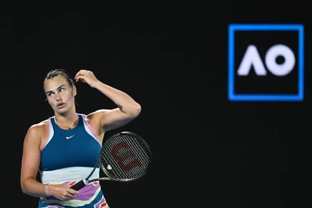 TENNIS AUSTRALIAN OPEN, Aryna Sabalenka of Russia reacts during the Women?s Singles Final against Elena Rybakina of Kazakhstan at the 2023 Australian Open tennis tournament at Melbourne Park in Melbourne, Saturday, January 28, 2023. ( NO ARCHIVING, EDITORIAL USE ONLY, NO USE IN BOOKS WITHOUT CONSENT MELBOURNE VICTORIA AUSTRALIA  Copyright: xJOELxCARRETTx 20230128001757470637