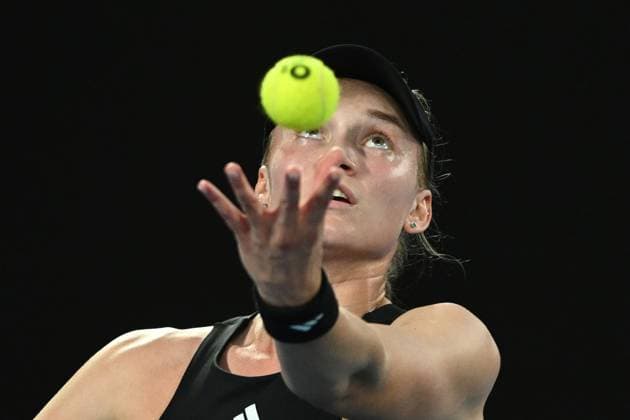 TENNIS AUSTRALIAN OPEN, Elena Rybakina of Kazakhstan serves during the Women?s Singles Final against Aryna Sabalenka of Russia at the 2023 Australian Open tennis tournament at Melbourne Park in Melbourne, Saturday, January 28, 2023. ( NO ARCHIVING, EDITORIAL USE ONLY, NO USE IN BOOKS WITHOUT CONSENT MELBOURNE VICTORIA AUSTRALIA  Copyright: xJOELxCARRETTx 20230128001757471397