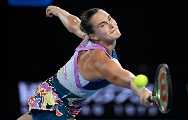 TENNIS AUSTRALIAN OPEN, Aryna Sabalenka of Belarus returns during the women?s singles final against Elena Rybakina of Kazakhstan at the 2023 Australian Open tennis championship at Melbourne Park in Melbourne, Saturday, January 28, 2023. ( NO ARCHIVING, EDITORIAL USE ONLY, NO USE IN BOOKS WITHOUT CONSENT MELBOURNE VICTORIA AUSTRALIA  Copyright: xJAMESxROSSx 20230128001757483342
