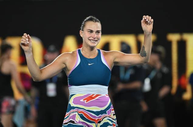 TENNIS AUSTRALIAN OPEN, Aryna Sabalenka of Belarus reacts after defeating Elena Rybakina of Kazakhstan in the women?s singles final at the 2023 Australian Open tennis championship at Melbourne Park in Melbourne, Saturday, January 28, 2023. ( NO ARCHIVING, EDITORIAL USE ONLY, NO USE IN BOOKS WITHOUT CONSENT MELBOURNE VICTORIA AUSTRALIA  Copyright: xJAMESxROSSx 20230128001757491147