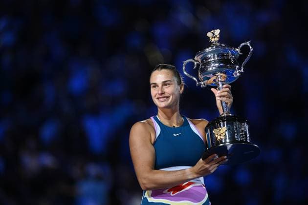 TENNIS AUSTRALIAN OPEN, Aryna Sabalenka of Belarus holds the Daphne Akhurst Memorial Cup following her win in the Women?s Singles Final at the 2023 Australian Open tennis tournament at Melbourne Park in Melbourne, Saturday, January 28, 2023. ( NO ARCHIVING, EDITORIAL USE ONLY, NO USE IN BOOKS WITHOUT CONSENT MELBOURNE VICTORIA AUSTRALIA  Copyright: xJOELxCARRETTx 20230128001757498838