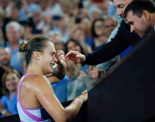 January 28, 2023: 5th seed ARYNA SABALENKA of Belarus celebrates after defeating 22nd seed ELENA RYBAKINA of Kazakhstan on Rod Laver Arena in a Women s Singles Final match on day 13 of the 2023 Australian Open in Melbourne, Australia. Cal Media USA - ZUMAc04_ 20230128_zaf_c04_041 Copyright: xSydneyxLowx