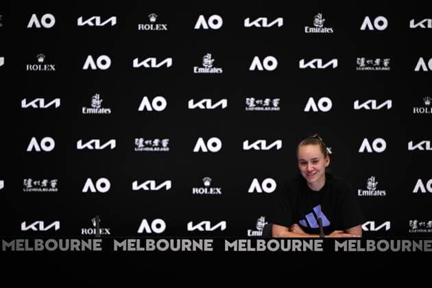 TENNIS AUSTRALIAN OPEN, Elena Rybakina of Kazakhstan attends the post match press conference, PK, Pressekonferenz follwing her loss to Aryna Sabalenka of Belarus in the Women?s Singles Final at the 2023 Australian Open tennis tournament at Melbourne Park in Melbourne, Saturday, January 28, 2023. ( NO ARCHIVING, EDITORIAL USE ONLY, NO USE IN BOOKS WITHOUT CONSENT MELBOURNE VICTORIA AUSTRALIA  Copyright: xJOELxCARRETTx 20230128001757518771