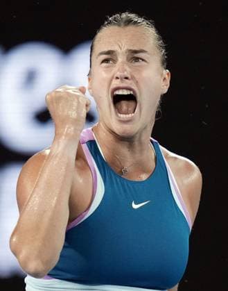 Tennis: Australian Open Belarus Aryna Sabalenka reacts after winning a point against Wimbledon champion Elena Rybakina of Kazakhstan in the women s singles final at the Australian Open tennis tournament on Jan. 28, 2023.  A14AA0001390424P 
