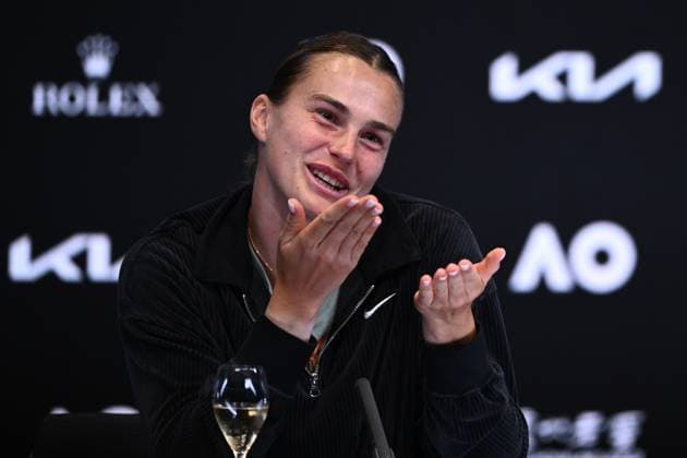 TENNIS AUSTRALIAN OPEN, Aryna Sabalenka of Belarus attends the post match press conference, PK, Pressekonferenz following her win over Elena Rybakina of Kazakhstan in the Women?s Singles Final at the 2023 Australian Open tennis tournament at Melbourne Park in Melbourne, Saturday, January 28, 2023. ( NO ARCHIVING, EDITORIAL USE ONLY, NO USE IN BOOKS WITHOUT CONSENT MELBOURNE VICTORIA AUSTRALIA  Copyright: xJOELxCARRETTx 20230129001757528272