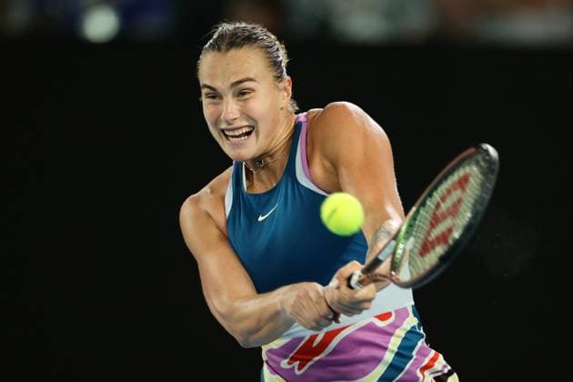 Aryna Sabalenka in action against Elena Rybakina of Kazakistan during the Women™s Singles Final match, Day 13 at the Australian Open Tennis 2023 at Rod Laver Arena, Melbourne, Australia on 28 January 2023. Copyright: xPeterxDovganx 34782736