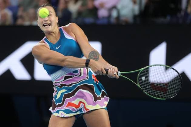 Aryna Sabalenka in action against Elena Rybakina of Kazakistan during the Women™s Singles Final match, Day 13 at the Australian Open Tennis 2023 at Rod Laver Arena, Melbourne, Australia on 28 January 2023. Copyright: xPeterxDovganx 34782739
