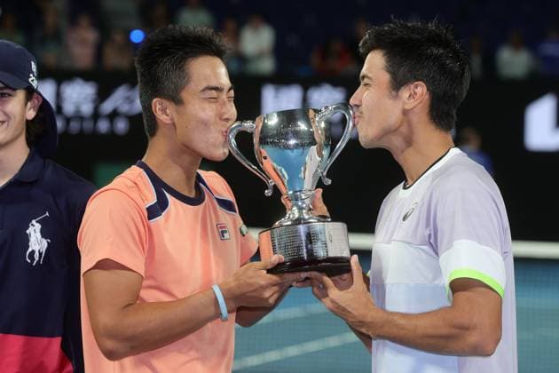 Rinky Hijikata and Jason Kubler of Australia defeat Hugo Nys of Monaco and Jan Zielinski of Poland 6-4 7-6 in Men™s Doubles Final match, Day 13 at the Australian Open Tennis 2023 at Rod Laver Arena, Melbourne, Australia on 28 January 2023. Copyright: xPeterxDovganx 34782758