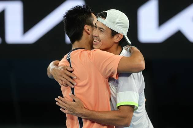 Rinky Hijikata and Jason Kubler of Australia defeat Hugo Nys of Monaco and Jan Zielinski of Poland 6-4 7-6 in Men™s Doubles Final match, Day 13 at the Australian Open Tennis 2023 at Rod Laver Arena, Melbourne, Australia on 28 January 2023. Copyright: xPeterxDovganx 34782769