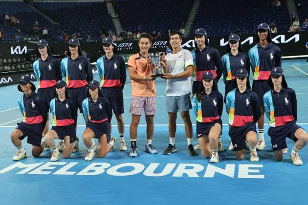 Rinky Hijikata and Jason Kubler of Australia defeat Hugo Nys of Monaco and Jan Zielinski of Poland 6-4 7-6 in Men™s Doubles Final match, Day 13 at the Australian Open Tennis 2023 at Rod Laver Arena, Melbourne, Australia on 28 January 2023. Copyright: xPeterxDovganx 34782772