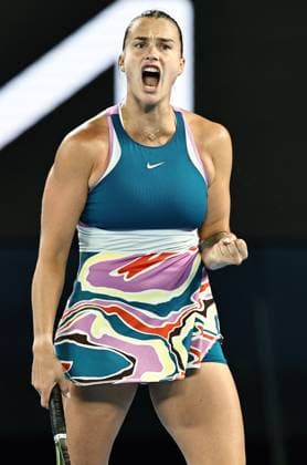 Aryna Sabalenka, BLR, during final of 2023 Australian Open in Melbourne, 28 01 2023