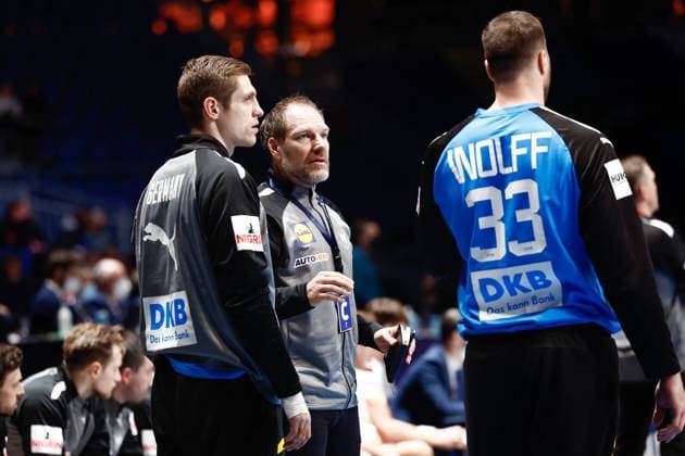 Handball I Men I World Cup 2023 I Placing Matches I Germany Egypt I 27 01 2023 Goalkeeper coach Mattias Andersson with Joel Birlehm 41, Germany and Andreas Wolff 33, Germany Stockholm Tele 2 Arena Sweden Copyright: xLobecax xIngridxAnderson-Jensenx