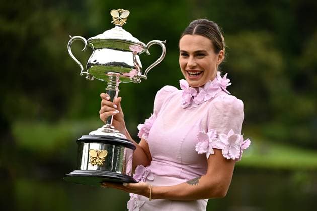 TENNIS AUSTRALIAN OPEN, Aryna Sabalenka of Belarus poses for a photo with the Daphne Akhurst Memorial Cup following her win over Elena Rybakina of Kazakhstan in the Women?s Singles Final at the 2023 Australian Open tennis tournament in Melbourne, Sunday, January 29, 2023. ( NO ARCHIVING, EDITORIAL USE ONLY, NO USE IN BOOKS WITHOUT CONSENT MELBOURNE VICTORIA AUSTRALIA  Copyright: xJOELxCARRETTx 20230129001757761060