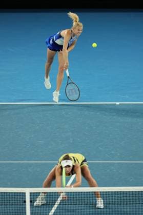 Barbora Krejcikova and Katerina Siniakova of Czech Republic in action against Shuko Aoyama and Ena Shibahara of Japan in Women™s Doubles Final match, Day 14 at the Australian Open Tennis 2023 at Rod Laver Arena, Melbourne, Australia on 29 January 2023. Copyright: xPeterxDovganx 34782778