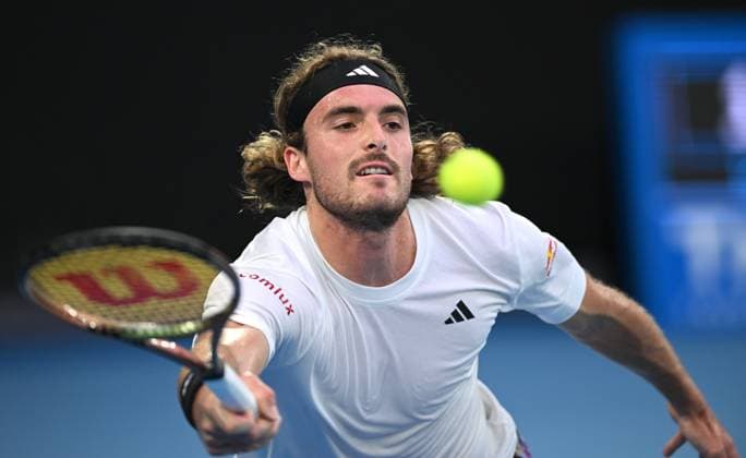 TENNIS AUSTRALIAN OPEN, Stefanos Tsitsipas of Greece returns to Novak Djokovic of Serbia during the men?s singles final at the 2023 Australian Open tennis championship at Melbourne Park in Melbourne, Sunday, January 29, 2023. ( NO ARCHIVING, EDITORIAL USE ONLY, NO USE IN BOOKS WITHOUT CONSENT MELBOURNE VICTORIA AUSTRALIA  Copyright: xJamesxRossx 20230129001757877331