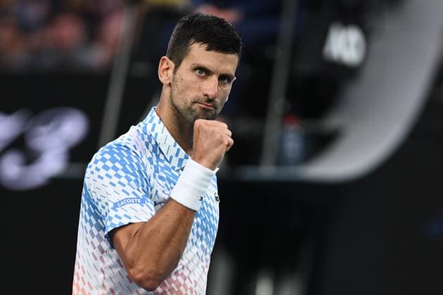 TENNIS AUSTRALIAN OPEN, Novak Djokovic of Serbia reacts during the Men?s Singles Final against Stefanos Tsitsipas of Greece at the 2023 Australian Open tennis tournament at Melbourne Park in Melbourne, Sunday, January 29, 2023. ( NO ARCHIVING, EDITORIAL USE ONLY, NO USE IN BOOKS WITHOUT CONSENT MELBOURNE VICTORIA AUSTRALIA  Copyright: xJOELxCARRETTx 20230129001757878649