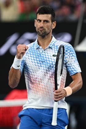 TENNIS AUSTRALIAN OPEN, Novak Djokovic of Serbia reacts during the Men?s Singles Final against Stefanos Tsitsipas of Greece at the 2023 Australian Open tennis tournament at Melbourne Park in Melbourne, Sunday, January 29, 2023. ( NO ARCHIVING, EDITORIAL USE ONLY, NO USE IN BOOKS WITHOUT CONSENT MELBOURNE VICTORIA AUSTRALIA  Copyright: xJOELxCARRETTx 20230129001757878700