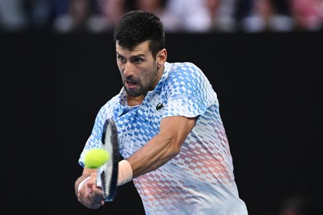 TENNIS AUSTRALIAN OPEN, Novak Djokovic of Serbia in action during the Men?s Singles Final against Stefanos Tsitsipas of Greece at the 2023 Australian Open tennis tournament at Melbourne Park in Melbourne, Sunday, January 29, 2023. ( NO ARCHIVING, EDITORIAL USE ONLY, NO USE IN BOOKS WITHOUT CONSENT MELBOURNE VICTORIA AUSTRALIA  Copyright: xJOELxCARRETTx 20230129001757878804