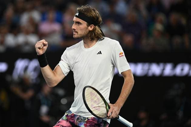 TENNIS AUSTRALIAN OPEN, Stefanos Tsitsipas of Greece reacts during the Men?s Singles Final against Novak Djokovic of Serbia at the 2023 Australian Open tennis tournament at Melbourne Park in Melbourne, Sunday, January 29, 2023. ( NO ARCHIVING, EDITORIAL USE ONLY, NO USE IN BOOKS WITHOUT CONSENT MELBOURNE VICTORIA AUSTRALIA  Copyright: xJOELxCARRETTx 20230129001757881479