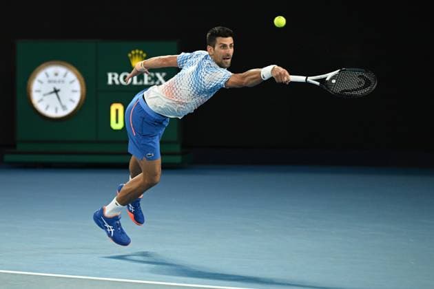 TENNIS AUSTRALIAN OPEN, Novak Djokovic of Serbia in action during the Men?s Singles Final against Stefanos Tsitsipas of Greece at the 2023 Australian Open tennis tournament at Melbourne Park in Melbourne, Sunday, January 29, 2023. ( NO ARCHIVING, EDITORIAL USE ONLY, NO USE IN BOOKS WITHOUT CONSENT MELBOURNE VICTORIA AUSTRALIA  Copyright: xLUKASxCOCHx 20230129001757881877