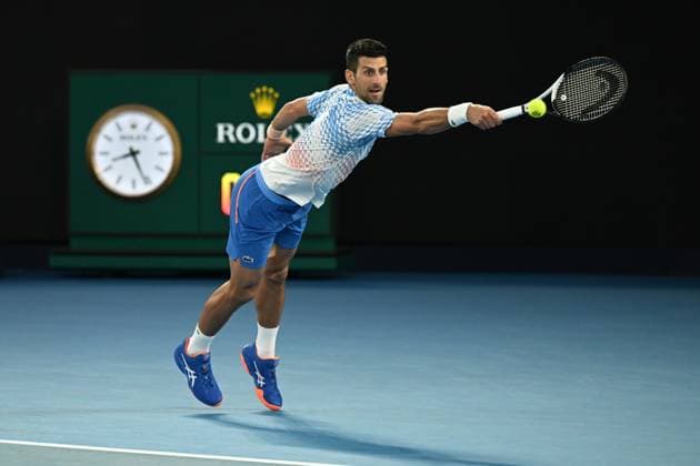 TENNIS AUSTRALIAN OPEN, Novak Djokovic of Serbia in action during the Men?s Singles Final against Stefanos Tsitsipas of Greece at the 2023 Australian Open tennis tournament at Melbourne Park in Melbourne, Sunday, January 29, 2023. ( NO ARCHIVING, EDITORIAL USE ONLY, NO USE IN BOOKS WITHOUT CONSENT MELBOURNE VICTORIA AUSTRALIA  Copyright: xLUKASxCOCHx 20230129001757881949