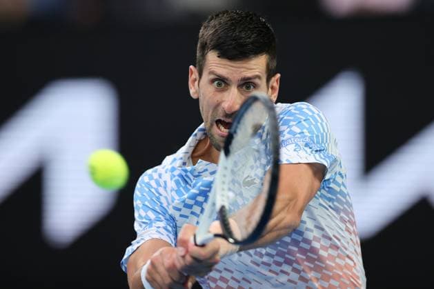 Novak Djokovic of Serbia in action against Stefanos Tsitsipas of Greece during the Men™s Final match, Day 14 at the Australian Open Tennis 2023 at Rod Laver Arena, Melbourne, Australia on 29 January 2023. Copyright: xPeterxDovganx 34782833