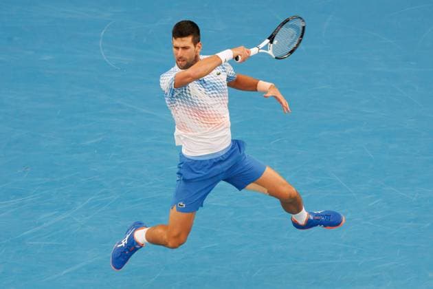 January 29, 2023: 4th seed NOVAK DJOKOVIC of Serbia in action against 3rd seed STEFANOS TSITSIPAS of Greece on Rod Laver Arena in the Men s Singles Final match on day 14 of the 2023 Australian Open in Melbourne, Australia. Cal Media USA - ZUMAc04_ 20230129_zaf_c04_010 Copyright: xSydneyxLowx