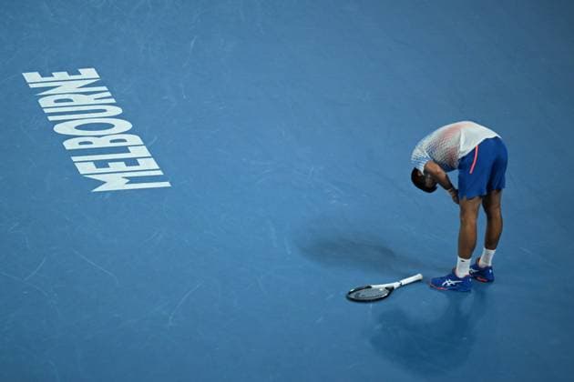 TENNIS AUSTRALIAN OPEN, Novak Djokovic of Serbia reacts during the Men?s Singles Final against Stefanos Tsitsipas of Greece at the 2023 Australian Open tennis tournament at Melbourne Park in Melbourne, Sunday, January 29, 2023. ( NO ARCHIVING, EDITORIAL USE ONLY, NO USE IN BOOKS WITHOUT CONSENT MELBOURNE VICTORIA AUSTRALIA  Copyright: xLUKASxCOCHx 20230129001757890828