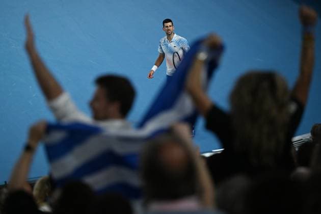TENNIS AUSTRALIAN OPEN, Novak Djokovic of Serbia reacts during the Men?s Singles Final against Stefanos Tsitsipas of Greece at the 2023 Australian Open tennis tournament at Melbourne Park in Melbourne, Sunday, January 29, 2023. ( NO ARCHIVING, EDITORIAL USE ONLY, NO USE IN BOOKS WITHOUT CONSENT MELBOURNE VICTORIA AUSTRALIA  Copyright: xLUKASxCOCHx 20230129001757891468