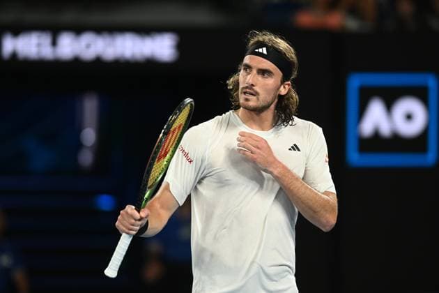 TENNIS AUSTRALIAN OPEN, Stefanos Tsitsipas of Greece reacts during the Men?s Singles Final against Novak Djokovic of Serbia at the 2023 Australian Open tennis tournament at Melbourne Park in Melbourne, Sunday, January 29, 2023. ( NO ARCHIVING, EDITORIAL USE ONLY, NO USE IN BOOKS WITHOUT CONSENT MELBOURNE VICTORIA AUSTRALIA  Copyright: xJOELxCARRETTx 20230129001757893226