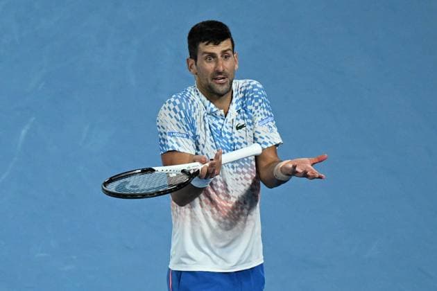 TENNIS AUSTRALIAN OPEN, Novak Djokovic of Serbia reacts during the Men?s Singles Final against Stefanos Tsitsipas of Greece at the 2023 Australian Open tennis tournament at Melbourne Park in Melbourne, Sunday, January 29, 2023. ( NO ARCHIVING, EDITORIAL USE ONLY, NO USE IN BOOKS WITHOUT CONSENT MELBOURNE VICTORIA AUSTRALIA  Copyright: xLUKASxCOCHx 20230129001757894961