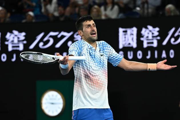 TENNIS AUSTRALIAN OPEN, Novak Djokovic of Serbia reacts during the Men?s Singles Final against Stefanos Tsitsipas of Greece at the 2023 Australian Open tennis tournament at Melbourne Park in Melbourne, Sunday, January 29, 2023. ( NO ARCHIVING, EDITORIAL USE ONLY, NO USE IN BOOKS WITHOUT CONSENT MELBOURNE VICTORIA AUSTRALIA  Copyright: xJOELxCARRETTx 20230129001757895522