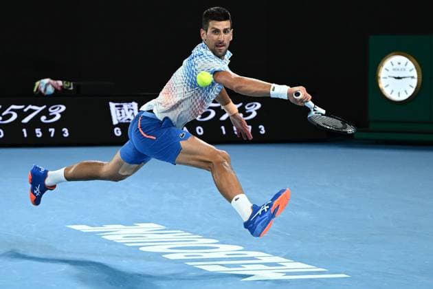 TENNIS AUSTRALIAN OPEN, Novak Djokovic of Serbia in action during the Men?s Singles Final against Stefanos Tsitsipas of Greece at the 2023 Australian Open tennis tournament at Melbourne Park in Melbourne, Sunday, January 29, 2023. ( NO ARCHIVING, EDITORIAL USE ONLY, NO USE IN BOOKS WITHOUT CONSENT MELBOURNE VICTORIA AUSTRALIA  Copyright: xJOELxCARRETTx 20230129001757895634