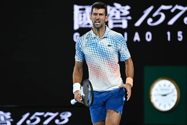 TENNIS AUSTRALIAN OPEN, Novak Djokovic of Serbia reacts during the Men?s Singles Final against Stefanos Tsitsipas of Greece at the 2023 Australian Open tennis tournament at Melbourne Park in Melbourne, Sunday, January 29, 2023. ( NO ARCHIVING, EDITORIAL USE ONLY, NO USE IN BOOKS WITHOUT CONSENT MELBOURNE VICTORIA AUSTRALIA  Copyright: xJOELxCARRETTx 20230129001757896374