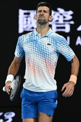 TENNIS AUSTRALIAN OPEN, Novak Djokovic of Serbia reacts during the Men?s Singles Final against Stefanos Tsitsipas of Greece at the 2023 Australian Open tennis tournament at Melbourne Park in Melbourne, Sunday, January 29, 2023. ( NO ARCHIVING, EDITORIAL USE ONLY, NO USE IN BOOKS WITHOUT CONSENT MELBOURNE VICTORIA AUSTRALIA  Copyright: xJOELxCARRETTx 20230129001757896474