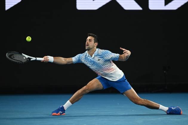 TENNIS AUSTRALIAN OPEN, Novak Djokovic of Serbia in action during the Men?s Singles Final against Stefanos Tsitsipas of Greece at the 2023 Australian Open tennis tournament at Melbourne Park in Melbourne, Sunday, January 29, 2023. ( NO ARCHIVING, EDITORIAL USE ONLY, NO USE IN BOOKS WITHOUT CONSENT MELBOURNE VICTORIA AUSTRALIA  Copyright: xJOELxCARRETTx 20230129001757896988