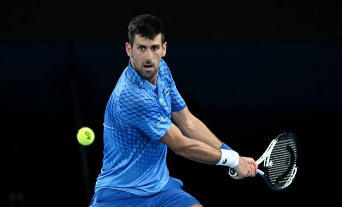 TENNIS AUSTRALIAN OPEN, Novak Djokovic of Serbia looks return to Stefanos Tsitsipas of Greece during the men?s singles final at the 2023 Australian Open tennis championship at Melbourne Park in Melbourne, Sunday, January 29, 2023. ( NO ARCHIVING, EDITORIAL USE ONLY, NO USE IN BOOKS WITHOUT CONSENT MELBOURNE VICTORIA AUSTRALIA  Copyright: xJamesxRossx 20230129001757904104